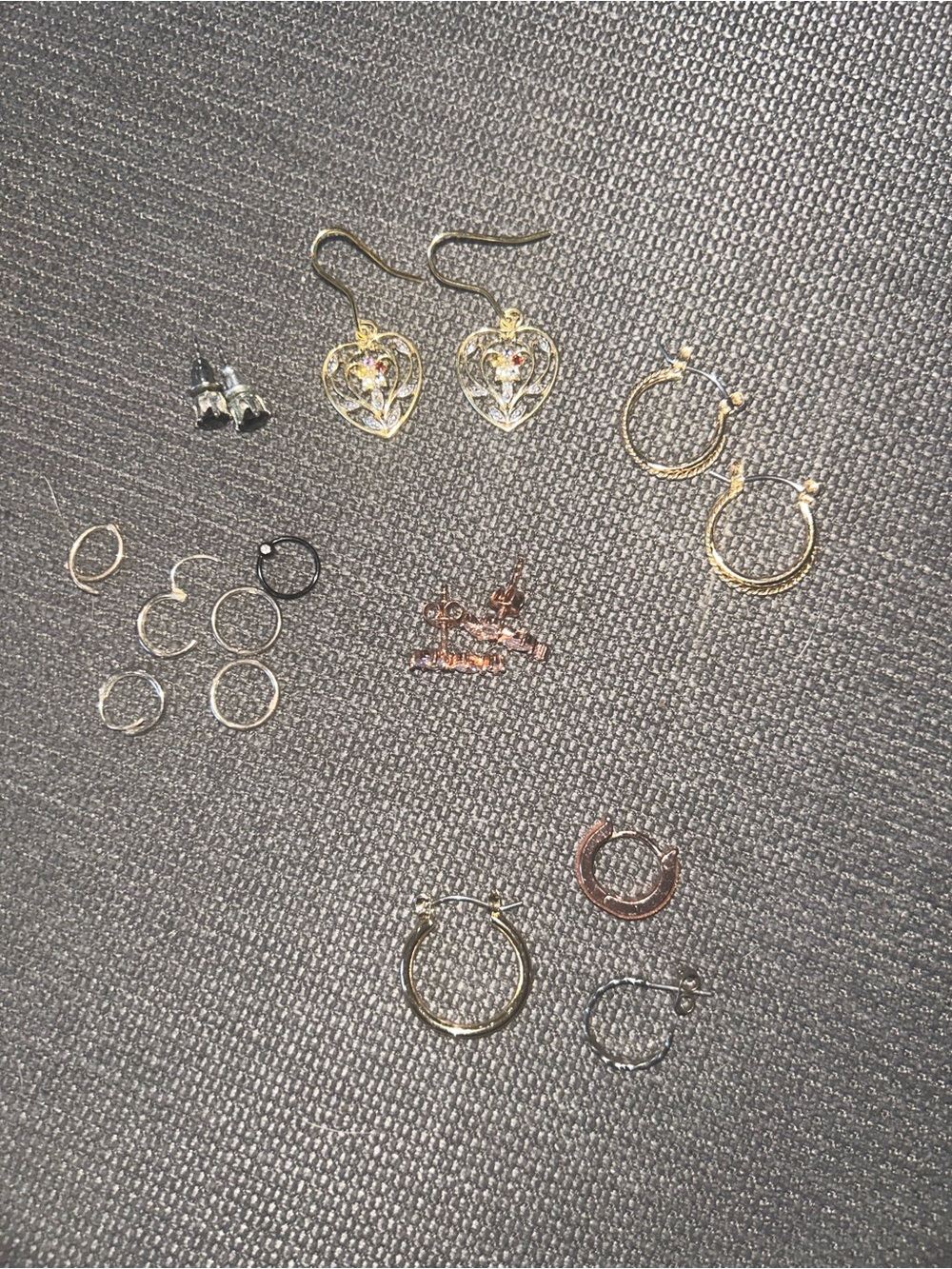 4 pair Gold Heart rise Drop Earrings hoops dangle ring cz black stud pierced ear - Picture 4 of 5